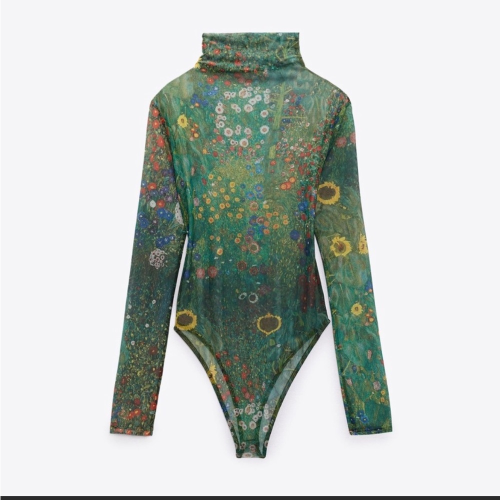 Zara mesh bodysuit Gustav Klimt Sunflowers